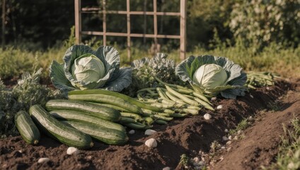 Fresh vegetables on a garden bed