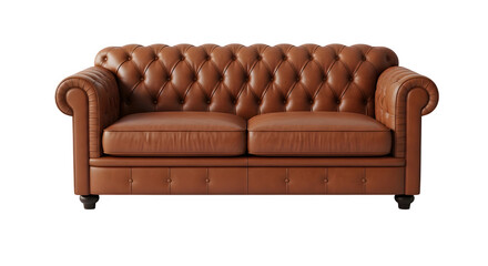Brown leather loveseat png isolated on transparent background living room furniture