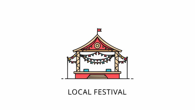Festival Pavilion with Red Roof and Lights.
