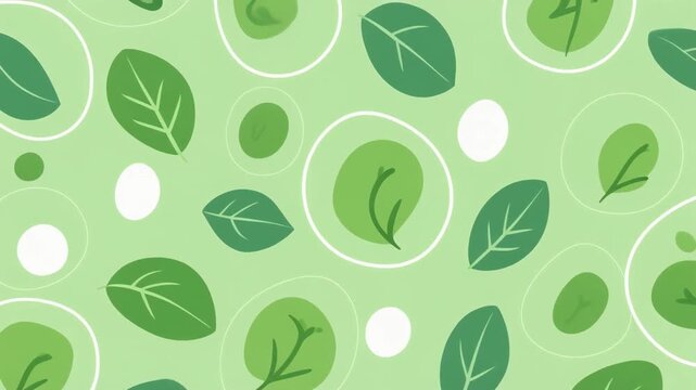 Cute eco-themed pattern video with leaf and circle motif, soft green palette, slow breathing