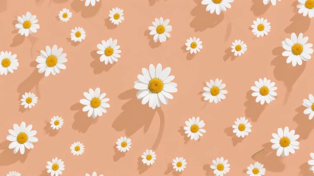 Cute floral pattern video with daisy-like motif, pastel peach background