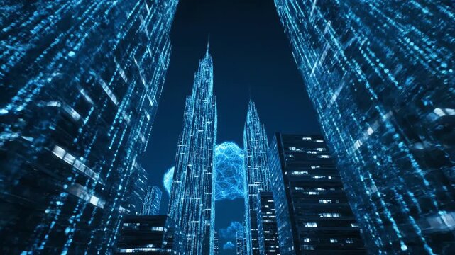 Enterprise Cloud Computing Infrastructure Between Modern Skyscrapers