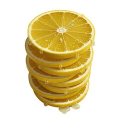 Stack of Fresh Lemon Slices with Water Droplets Golden Yellow Background
