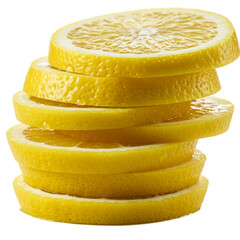 Stack of Fresh Yellow Lemon Slices with Yellow Background