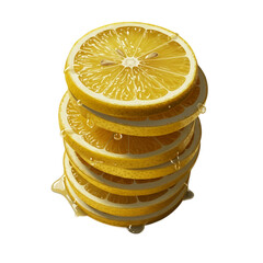 Stack Of Lemon Slices In Golden Liquid With Water Droplets
