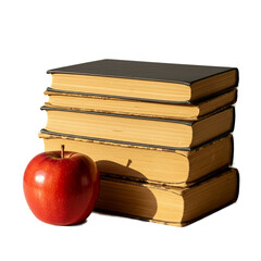Stack Of Old Books With A Red Apple Realistic Photo