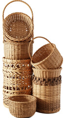 Stacked Wicker Baskets Natural Tan Neutral Background Realistic Photo