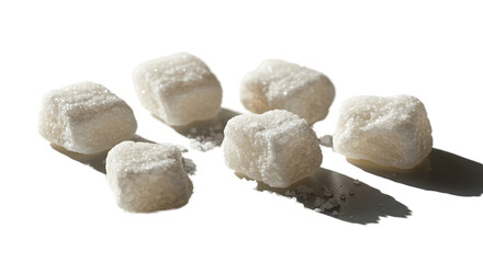 Sugar Cubes Scattered On White Background With Soft Lighting