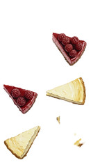 Sweet Cheesecake Slices with Raspberry Topping on Gradient Background