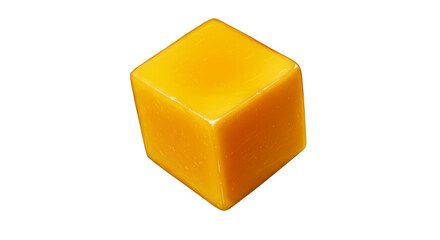 Sweet Orange Candy Cube Floating On Liquid Amber Background Realistic