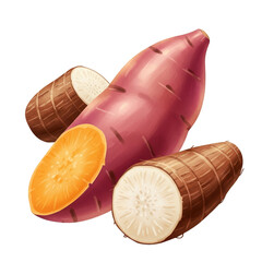 Sweet Potato and Yam Root Vegetables Isolated Vibrant Orange and Purple