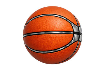Fototapeta premium Orange basketball with silver details 3d rendering, traditional sports equipment for competitive games, transparent background