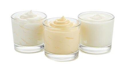Obraz premium Three Glasses Creamy Yogurt and Custard Dessert Isolated