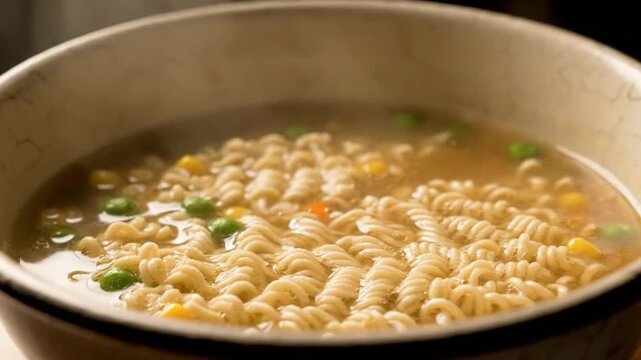 Instant Noodles in Old Bowl, Cheap Meal and Survival Food