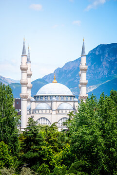 Et'hem Bej Mosque from Pyramid of Tirana, Albania, vertical format