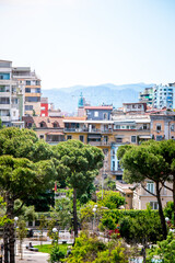 Fototapeta premium Buildings seen from Pyramid of Tirana, Albania, vertical format