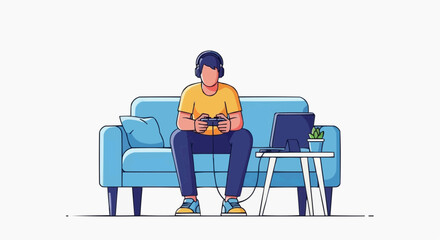 Fototapeta premium Gaming Hobby Vector Illustration – Modern Flat Design of Console, PC, and Mobile Gamers