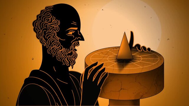 greek scientist observing a solar clock shadow