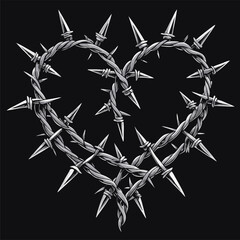 vector image of barbed wire resembling a heart shape