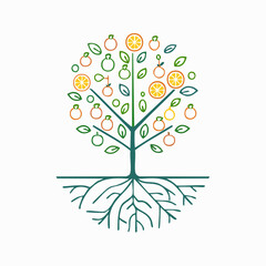 Minimalistic and elegant citrus tree illustration for natural product branding and design