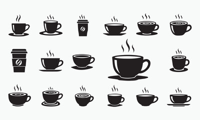 Vector Cups of coffee or tea collection , Coffee cup , Cup coffe with steam , Coffee cup icon set in flat design