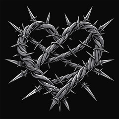 vector image of barbed wire resembling a heart shape