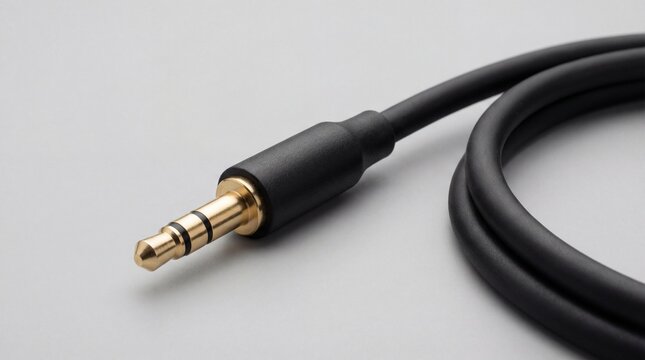 3.5mm TRS Black Audio Cable with Gold Plated Jack on Gray Surface