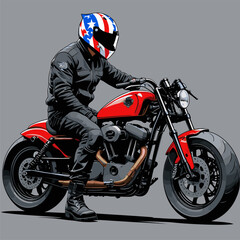 Fototapeta premium biker wearing a racing helmet riding a cafe racer motorbike