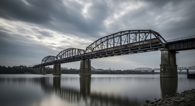 Dramatic View of the Sherman Minton Bridge over the Ohio River.