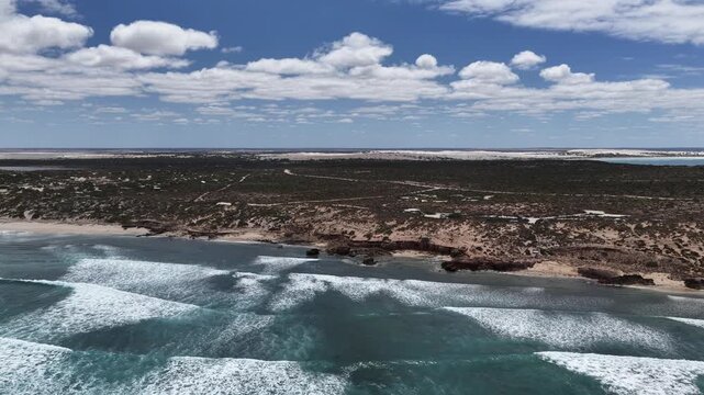 Penong, South Australia &ndash; 4k aerial drone footage of Long Beach, Cactus Beach, coastal sand dunes, salt lakes, limestone cliffs and Southern Ocean shoreline
