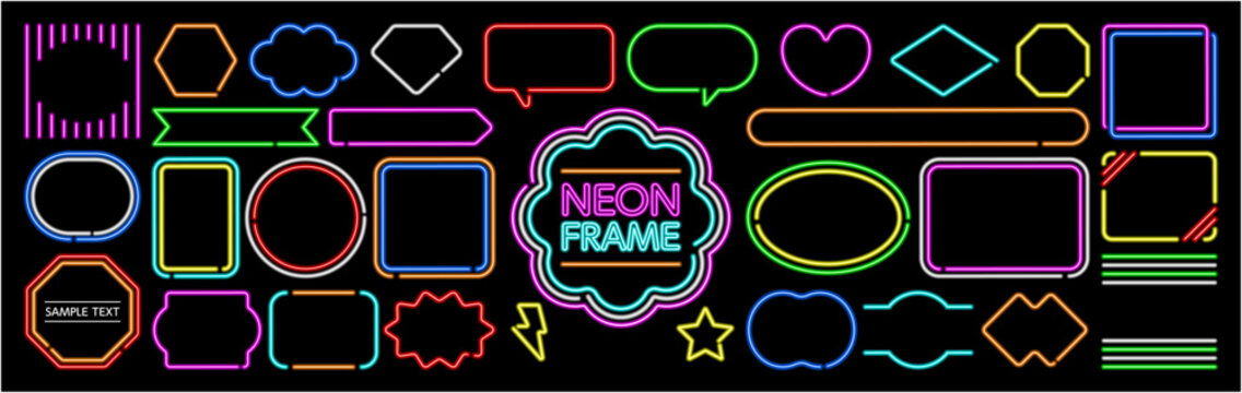 ネオンフレーム ベクターセット｜光彩なしで軽い - Lightweight Neon Frame Vector Set | Sharp Lines Without Glow Effects
