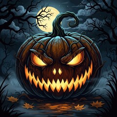 Eerie Halloween Pumpkin Under Moonlight - A Spooky Jack-o-Lantern.
