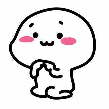 Cute cartoon character kawaii mascot illustration of a shy smiling white figure with blush cheeks, simple minimal doodle style on a clean background.
