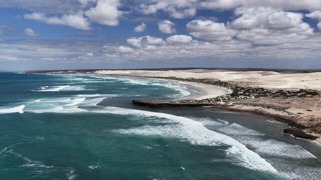 Long Beach and Cactus Beach, Penong, South Australia &ndash; 4k aerial drone footage of coastal sand dunes, salt lakes, limestone cliffs and Southern Ocean shoreline