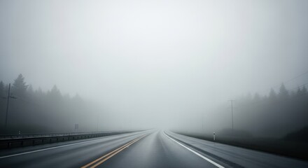 Eerie Road Through Foggy Forest - A Journey into the Unknown.