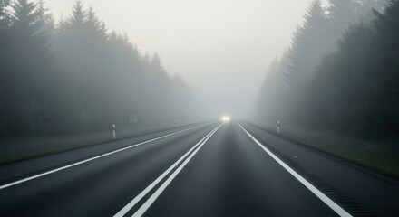 Eerie Road Through Foggy Forest - A Journey into the Unknown.