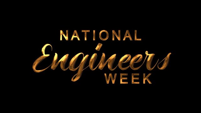 National engineers week text animation in gold. Suitable for promoting engineering events, social media posts, website banners, and educational materials.