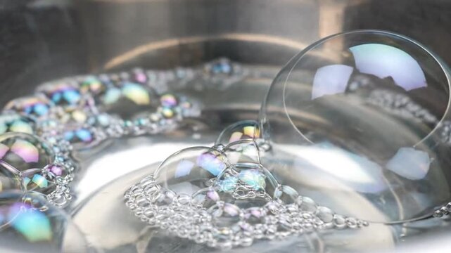 Soap Bubbles in Metal Basin, Basic Cleaning Detail