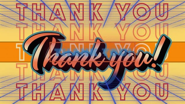 On grid reveal, large cursive Thank you text scaling up and darkening to emphasize gratitude