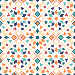 Seamless Islamic geometric vector pattern with repeating shapes and symmetrical geometry, designed in a clean flat style. Ideal for Ramadan and Eid backgrounds, Islamic decorations, wallpaper