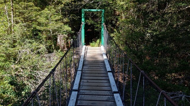 Suspension bridge in Los Cantaros stream Patagonia Argentina