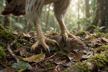 Obraz premium Eagle catching a rat in a forest
