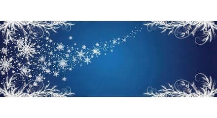 Elegant Blue Winter Background with Snowflakes and Floral Accents.