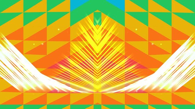 Dynamic geometric pattern with vibrant colors and abstract shapes in motion