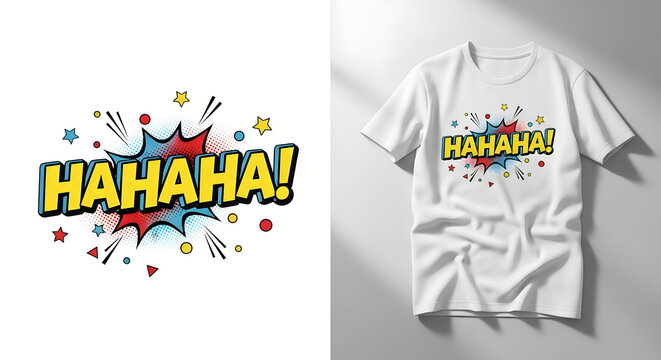 Comic book style hahaha typography design with burst effect and stars