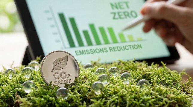 CO2 emissions reduction and net zero strategy with environmental sustainability.