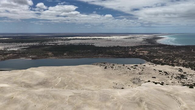 Penong, South Australia &ndash; 4k aerial drone footage of Long Beach, Cactus Beach, coastal sand dunes, salt lakes, limestone cliffs and Southern Ocean shoreline