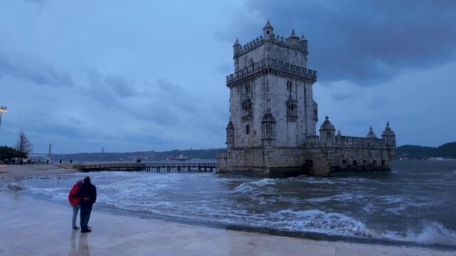 The Bel&eacute;m Tower along the Tagus River waterfront.
The iconic monument represents Portugal maritime history and the Age of Discoveries.