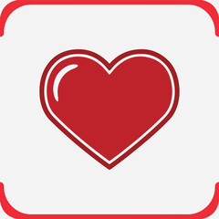 A red heart symbol within a white border, inside a red rounded rectangle