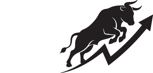 Fototapeta premium Black bull market vector icon with upward arrow, financial growth symbol, stock exchange concept isolated on white
